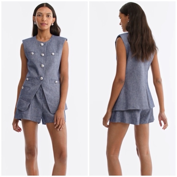 NWT VERONICA BEARD Tamara Linen Vest in Blue Melange SZ US 8 - Picture 2 of 10